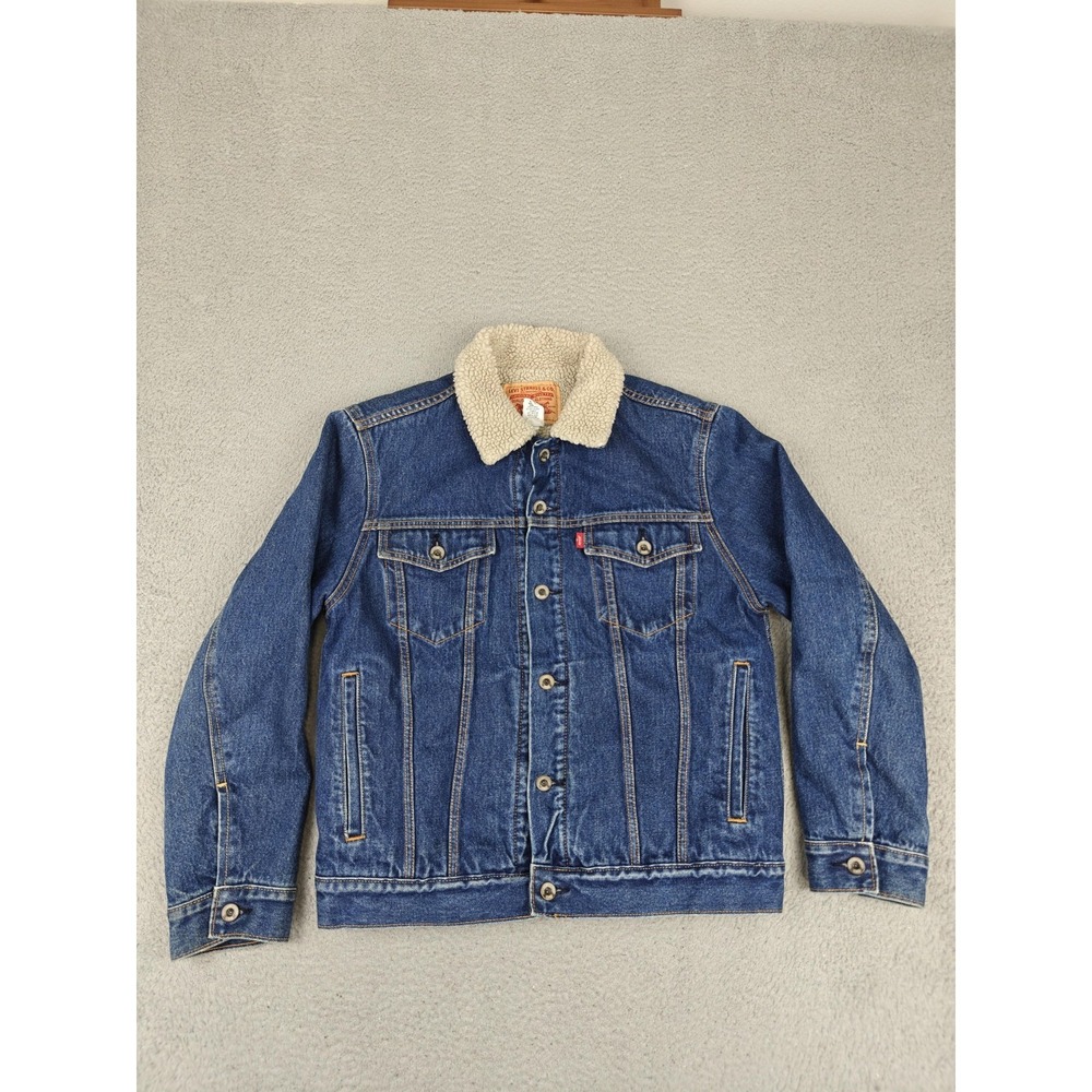 Vintage Levis Jacket Womens Large Blue Sherpa Fleece Lined Denim Trucker‎ Y2K
